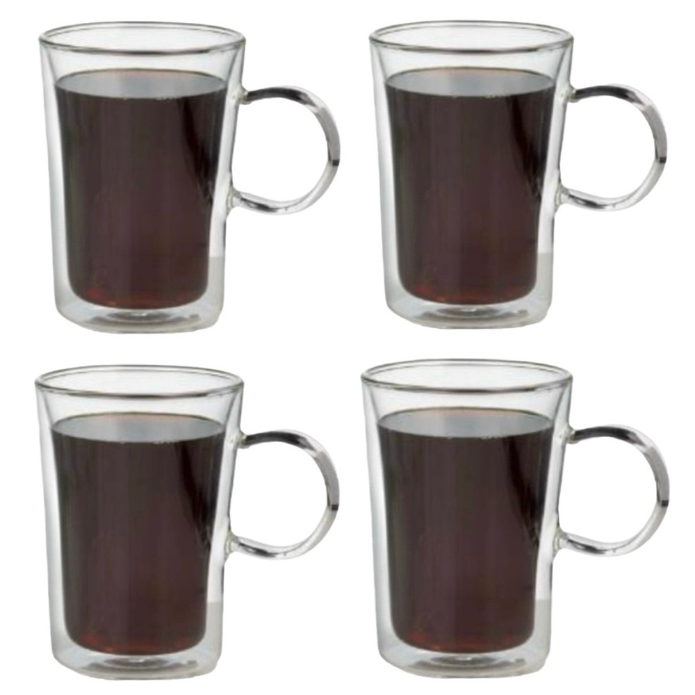 4 pc. Cost Plus World Market Clear Double Wall Borosilicate Glass Mugs Set 12 oz